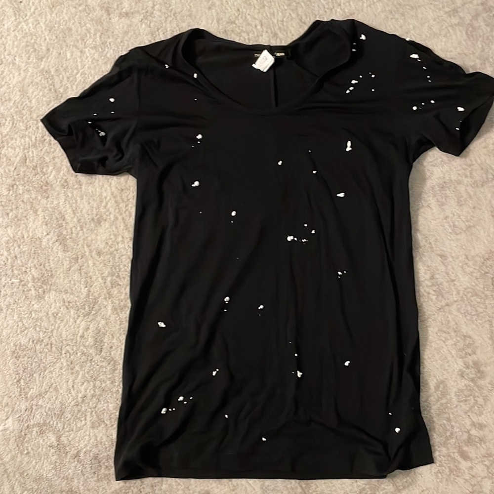 rag & bone Black V-Neck Tee with White Paint Splatter